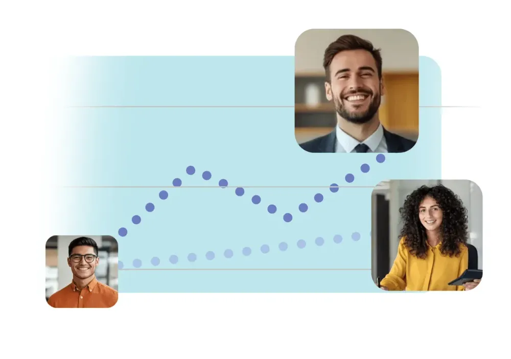 Courbe de résultats IDTree avec trois portraits de collaborateurs