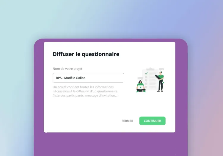 Écran « Diffuser le questionnaire » de la plateforme IDTree