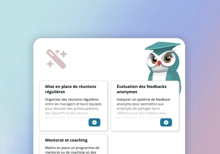Suggestions d'actions de l'IA IDTree, avec la chouette mascotte