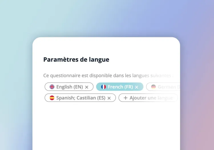 Paramètres de langue d'un questionnaire IDTree : anglais, français et espagnol notamment