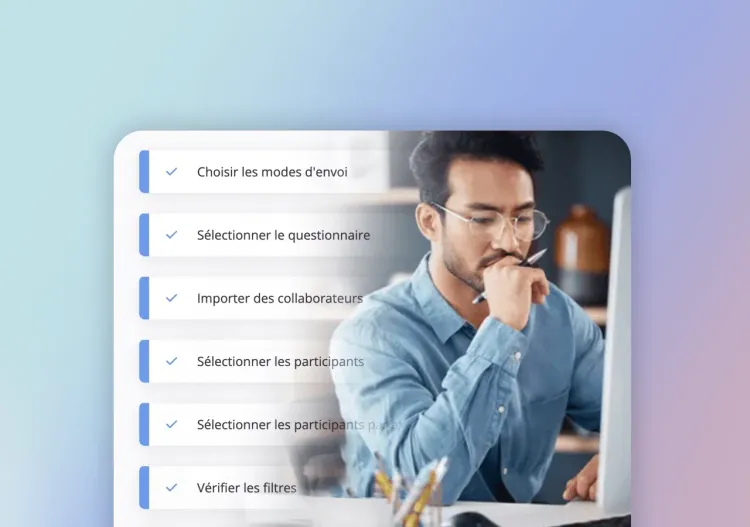 Étapes de création d'une enquête IDTree, avec un chef de projet devant son ordinateur